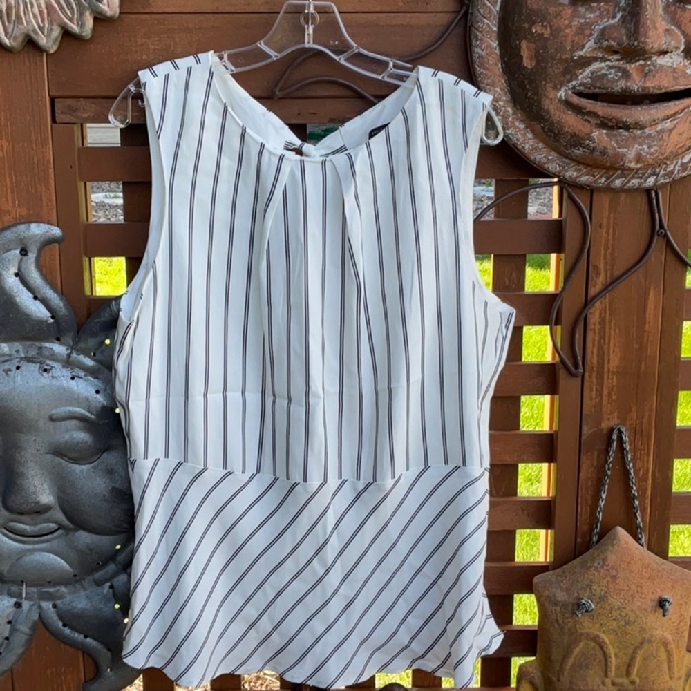Ann Taylor Cream Black Sleeveless Blouse 14